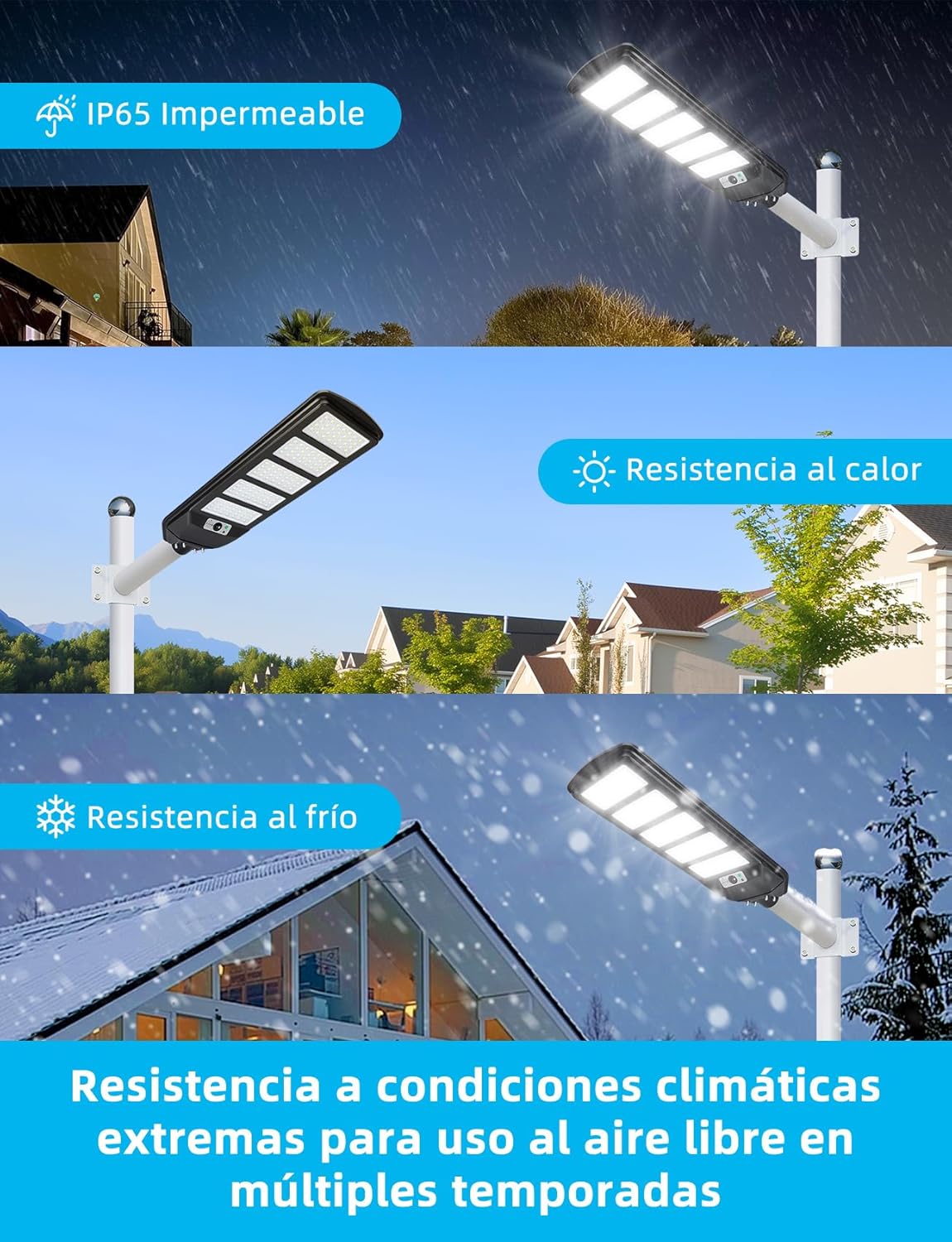 Farola solar LED exterior con sensor de movimiento, mando a distancia, 3000LM luz blanca. Foco solar LED potentes con temporizador, impermeable protección IP65