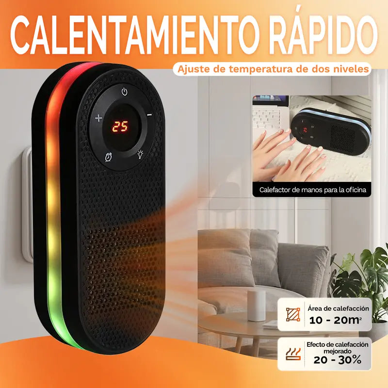 Calentador Spinplug para Hogar y Oficina — Calentador Portátil con Luz Ambiental de 7 Colores